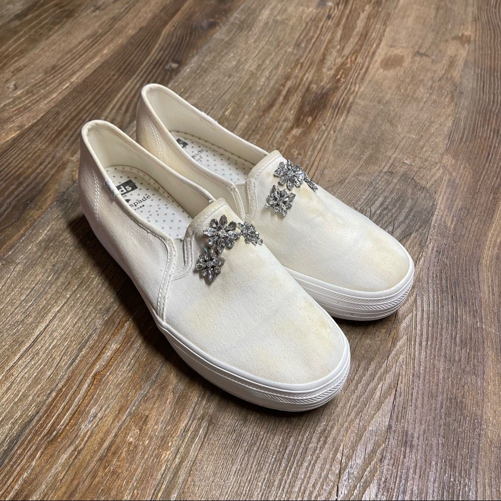Kate Spade White Crystal Rhinestone Jewel Keds Sneakers Tennis Walking Size 8.5